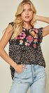 Floral Embroidered Leopard Top